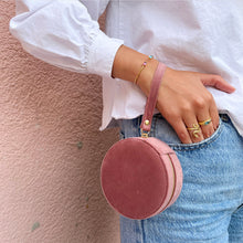 Load image into Gallery viewer, This beautiful soft and stylish box provides a protective space to store your jewelry. Comes with a mirror and multiple compartments. We love this jewelry box so much, that we even wear it as an accessory.