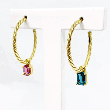 Load image into Gallery viewer, Color up our Twisted Earrings by adding a colorful gemstone to the hoop. You can mix or match different shapes and colors for never ending combinations!