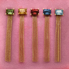 Load image into Gallery viewer, Dance the night away with our fun, yet so classy pair of our dancing earrings. Green tourmaline, citrine, garnet, lodon blue topaz, sky blue topaz.