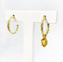 Load image into Gallery viewer, Color up our Twisted Earrings by adding a colorful gemstone to the hoop. You can mix or match different shapes for never ending combinations! This example is our marquise pendant with a citrine gemstone.