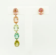 Load image into Gallery viewer, A unique pair of earrings. The colors of the tourmaline gemstones are always chosen by Lauren from Studio D'Anvers herself because the gemstones of our rainbow earrings are not only rare but also hard to find. This is a real treasure!  This product contains 1 stud earring & 1 rainbow earring like in this picture.