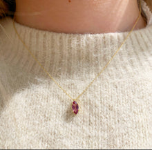 Load image into Gallery viewer, Elegant, classy, subtle, timeless but oh-so fun with this marquise pendant. Layer them with all of our differents designs. Perfect for everyday, every occasion and character. We just can't get enough of these handmade necklaces with colorful handpicked gemstones. This is an example with a marquise rhodolite.