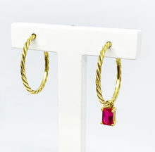 Load image into Gallery viewer, Color up our Twisted Earrings by adding a colorful gemstone to the hoop. You can mix or match different shapes and colors for never ending combinations!