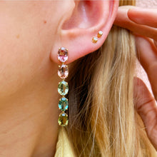 Load image into Gallery viewer, A unique pair of earrings. The colors of the tourmaline gemstones are always chosen by Lauren from Studio D'Anvers herself because the gemstones of our rainbow earrings are not only rare but also hard to find. This is a real treasure!