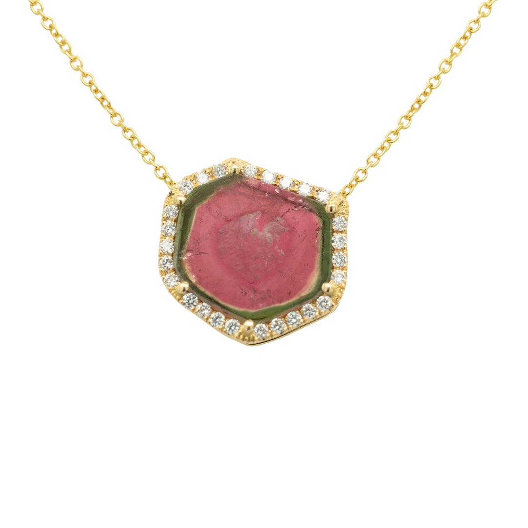 One-of-a-kind Watermelon Tourmaline Necklace with diamonds