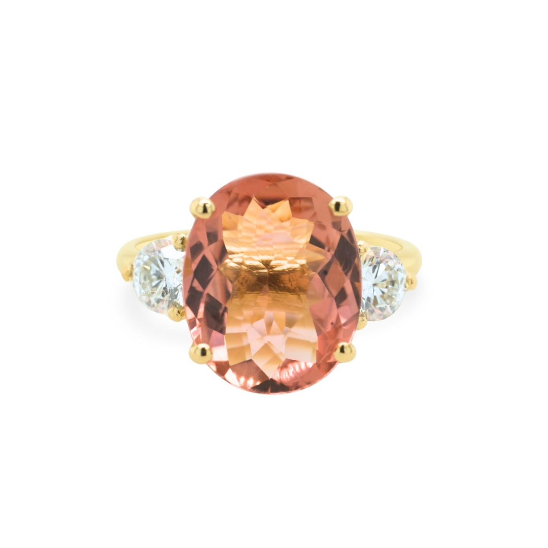 One-of-a-kind Pink Tourmaline sidestone Ring