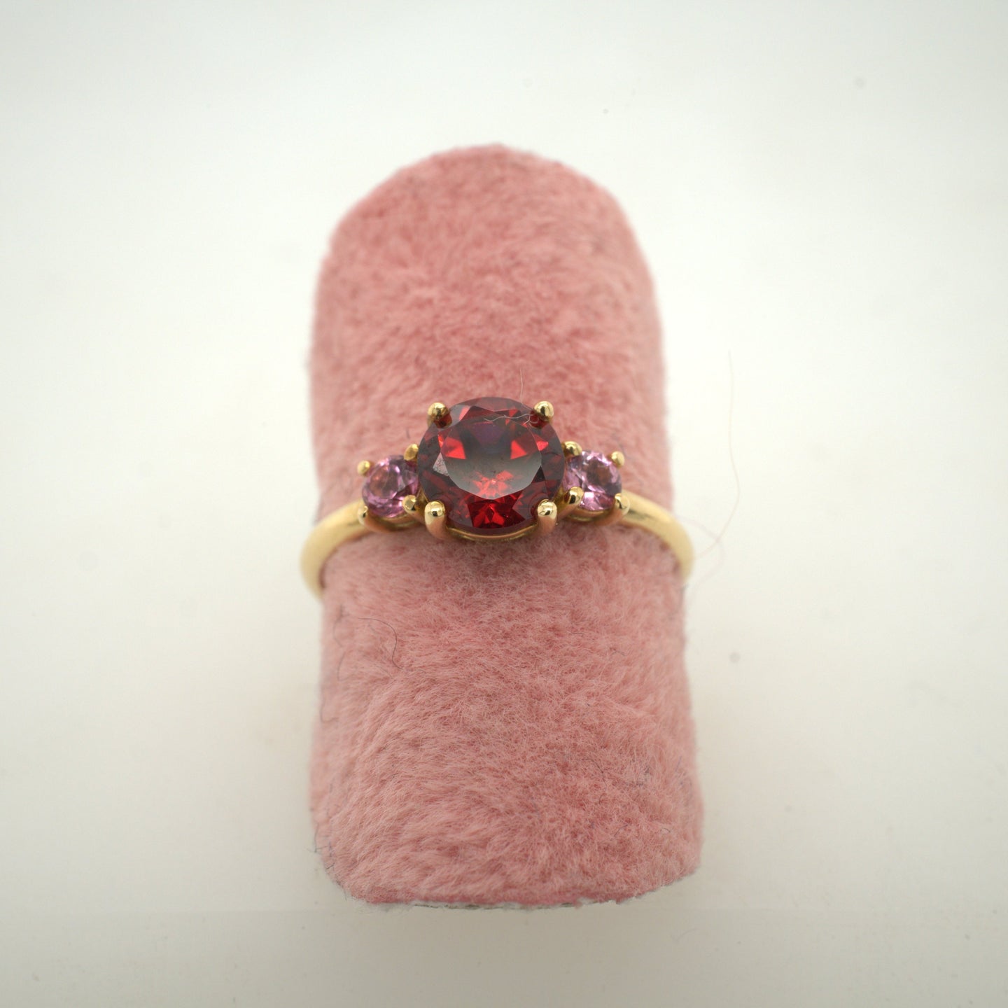 3 Stones Ring Garnet & Pink Tourmaline Size 51