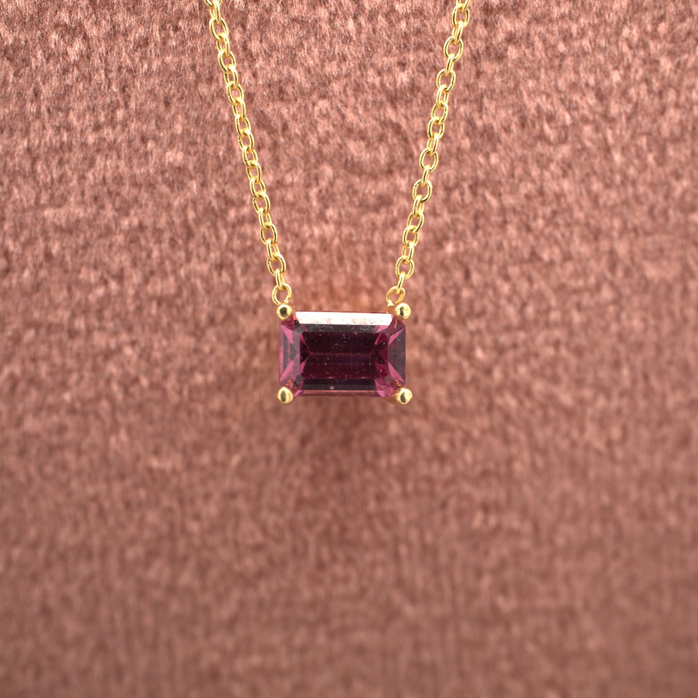 Rectangle Necklace Horizontal Rhodolite