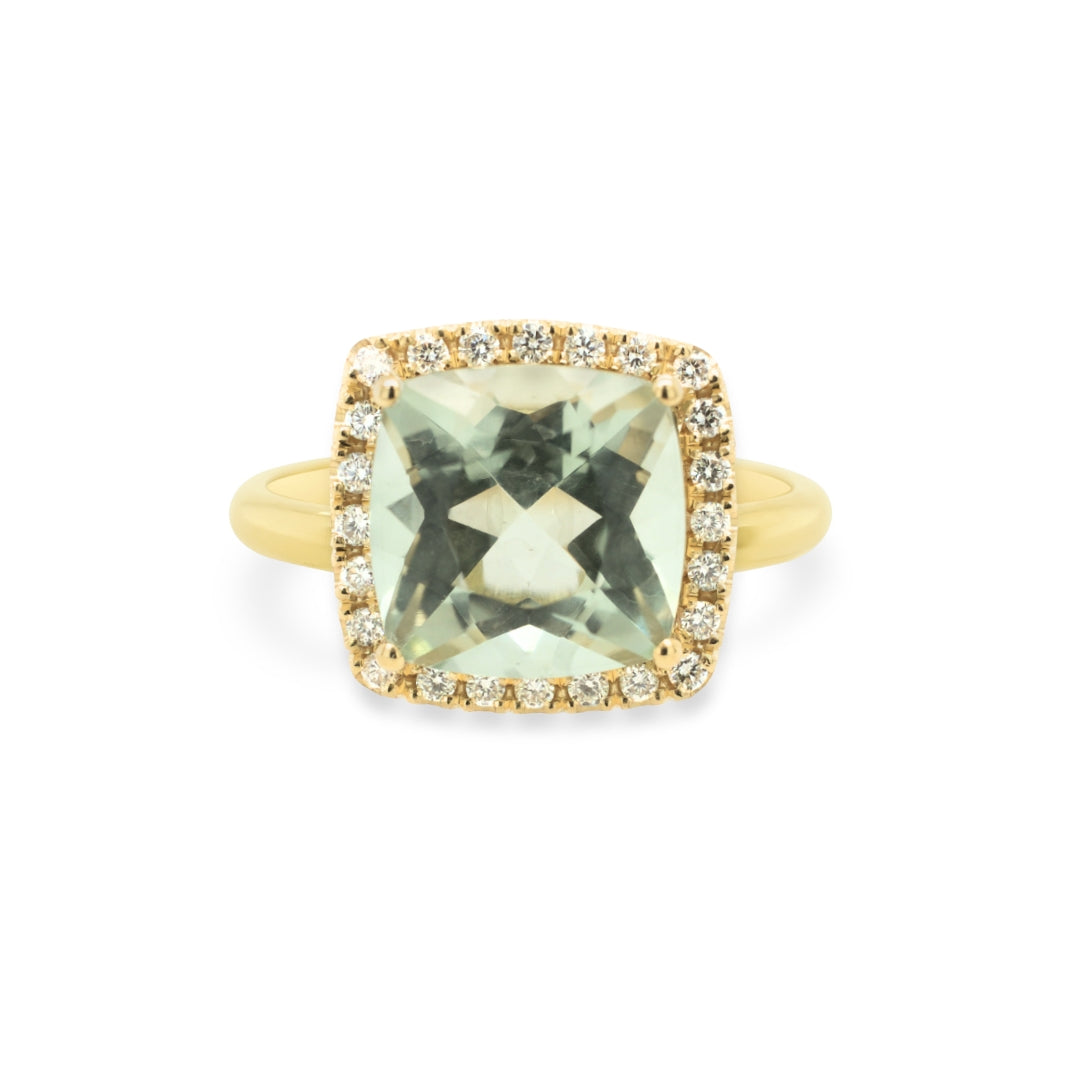 One-of-a-kind Prasiolite Halo Ring