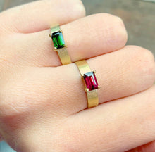 Load image into Gallery viewer, The Joy Ring is named after my best friend since forever. But this piece could also be your other half. Choose a gemstone and create your timeless piece of fine jewelry. Gemstone in this picture: Garnet and Green Tourmaline.
