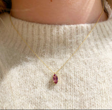 Load image into Gallery viewer, Elegant, classy, subtle, timeless but oh-so fun with this marquise pendant. Layer them with all of our differents designs. Perfect for everyday, every occasion and character. We just can&#39;t get enough of these handmade necklaces with colorful handpicked gemstones. This is an example with a marquise rhodolite.
