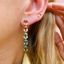 Load image into Gallery viewer, A unique pair of earrings. The colors of the tourmaline gemstones are always chosen by Lauren from Studio D&#39;Anvers herself because the gemstones of our rainbow earrings are not only rare but also hard to find. This is a real treasure! 

